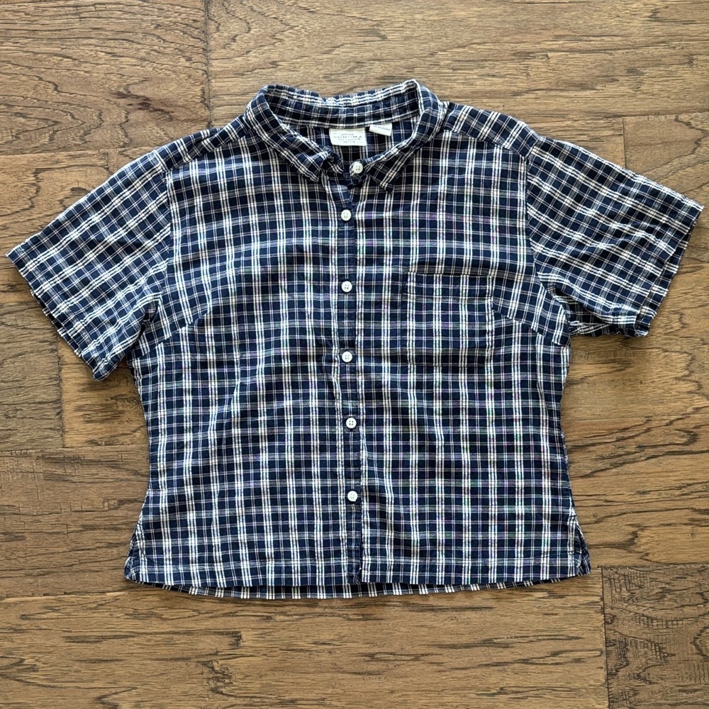Vintage Blue Plaid Short Sleeve Shirt